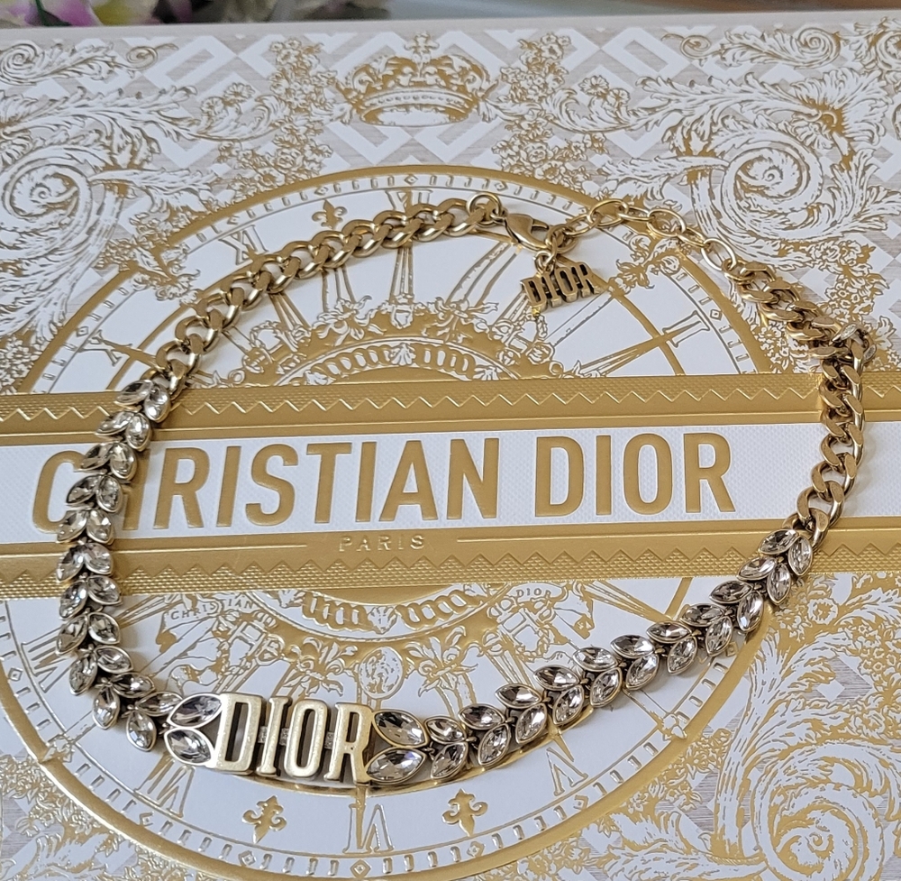 Dior Gold and Silver Coker Necklace with Crystal Accents With Box - Picture 5 of 16